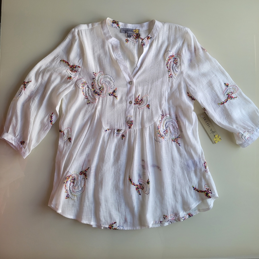 Figueroa & Flower White Embroidered Gauze Boho Blouse NWT Sz S